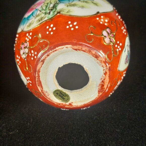 Vintage Japanese Satsuma Style Ceramic Egg Oriental Hand Painted Floral Bouquet - Picture 6 of 9